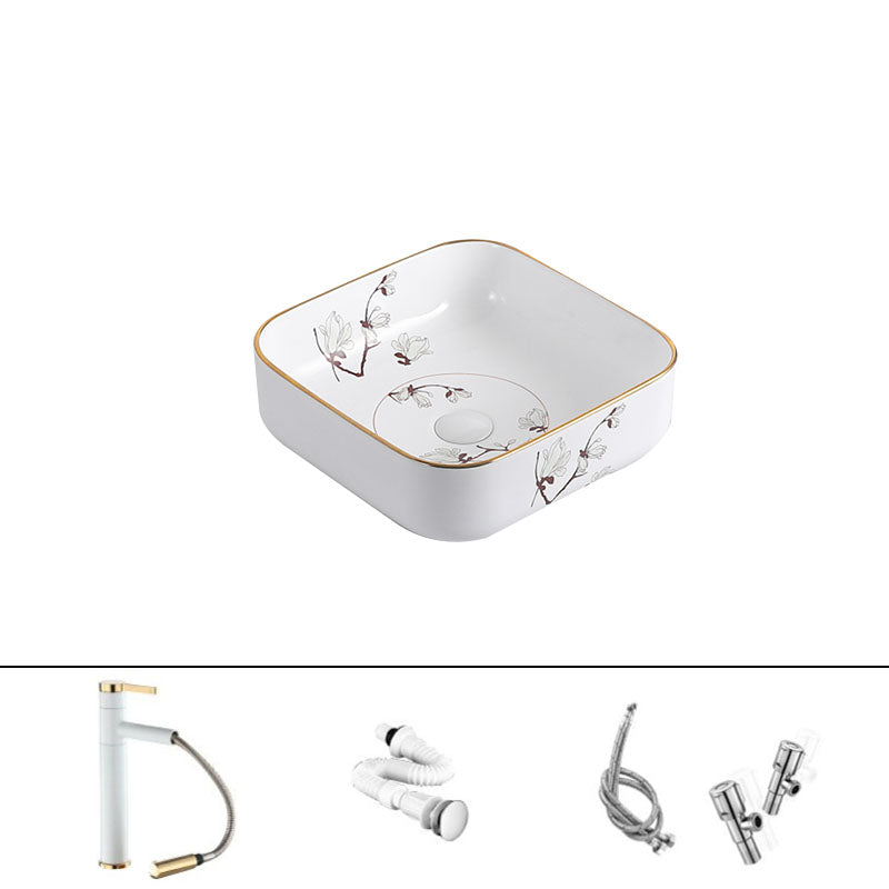 Traditional Vessel Sink Round Porcelain with Faucet Vessel Bathroom Sink