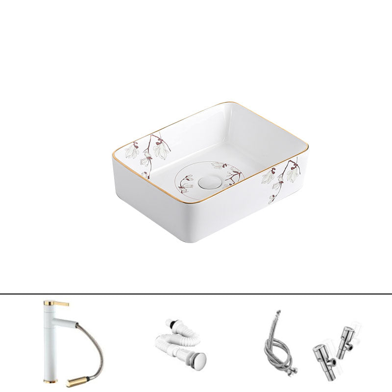 Traditional Vessel Sink Round Porcelain with Faucet Vessel Bathroom Sink