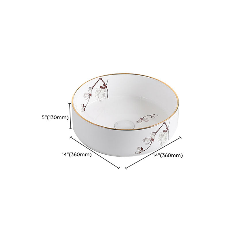 Traditional Vessel Sink Round Porcelain with Faucet Vessel Bathroom Sink