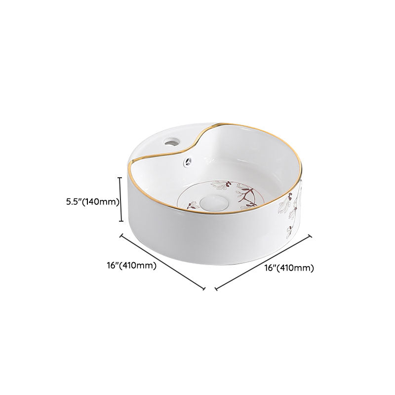Traditional Vessel Sink Round Porcelain with Faucet Vessel Bathroom Sink
