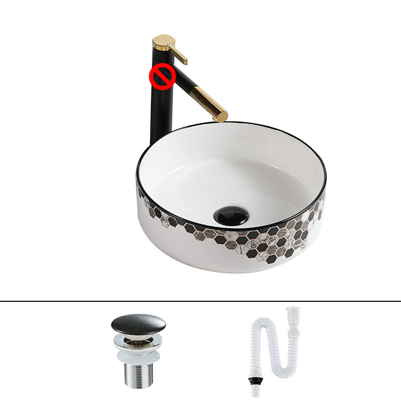Modern Vessel Bathroom Sink Rectangular Porcelain with Pop-Up Drain Vessel Lavatory Sink