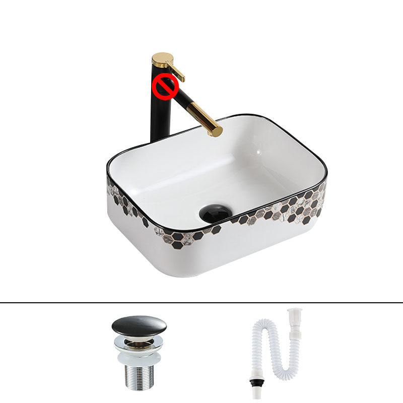 Modern Vessel Bathroom Sink Rectangular Porcelain with Pop-Up Drain Vessel Lavatory Sink
