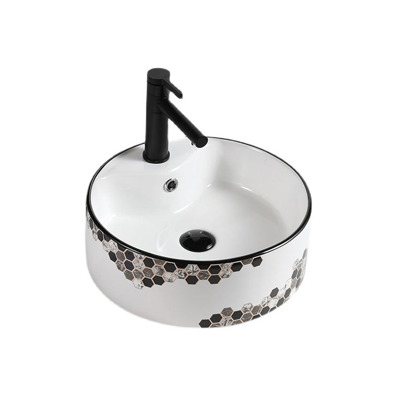 Modern Vessel Bathroom Sink Rectangular Porcelain with Pop-Up Drain Vessel Lavatory Sink