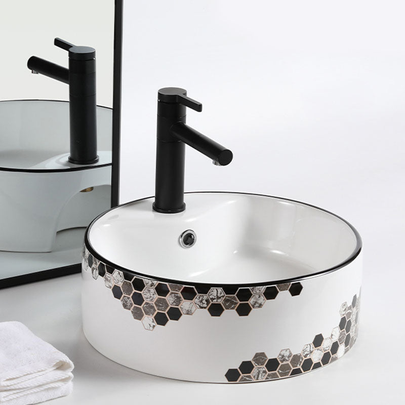Modern Vessel Bathroom Sink Rectangular Porcelain with Pop-Up Drain Vessel Lavatory Sink