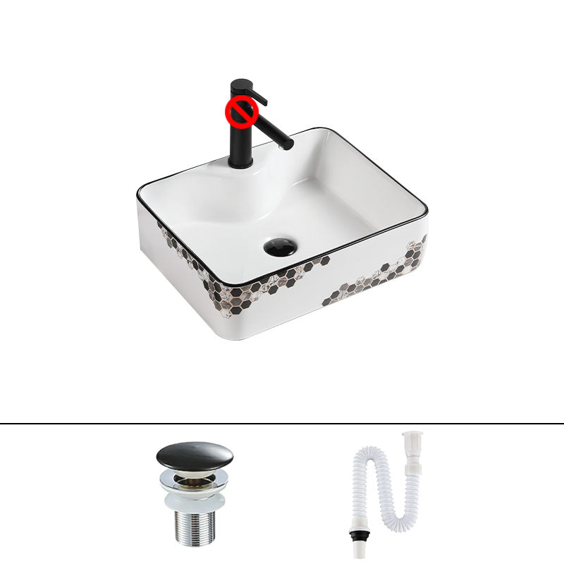 Modern Vessel Bathroom Sink Rectangular Porcelain with Pop-Up Drain Vessel Lavatory Sink