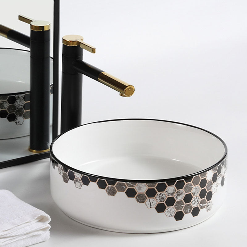 Modern Vessel Bathroom Sink Rectangular Porcelain with Pop-Up Drain Vessel Lavatory Sink