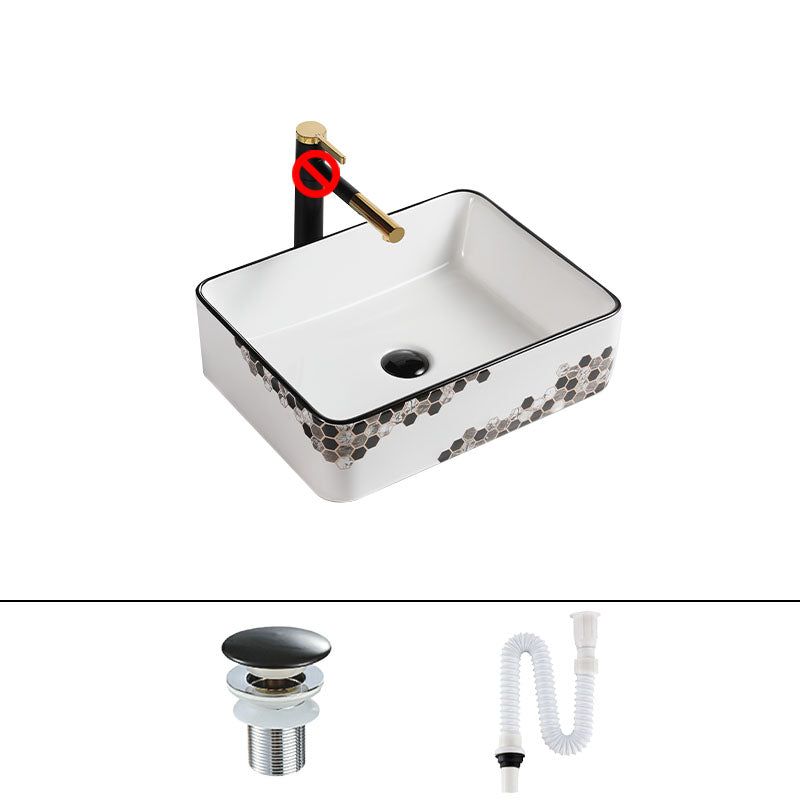 Modern Vessel Bathroom Sink Rectangular Porcelain with Pop-Up Drain Vessel Lavatory Sink