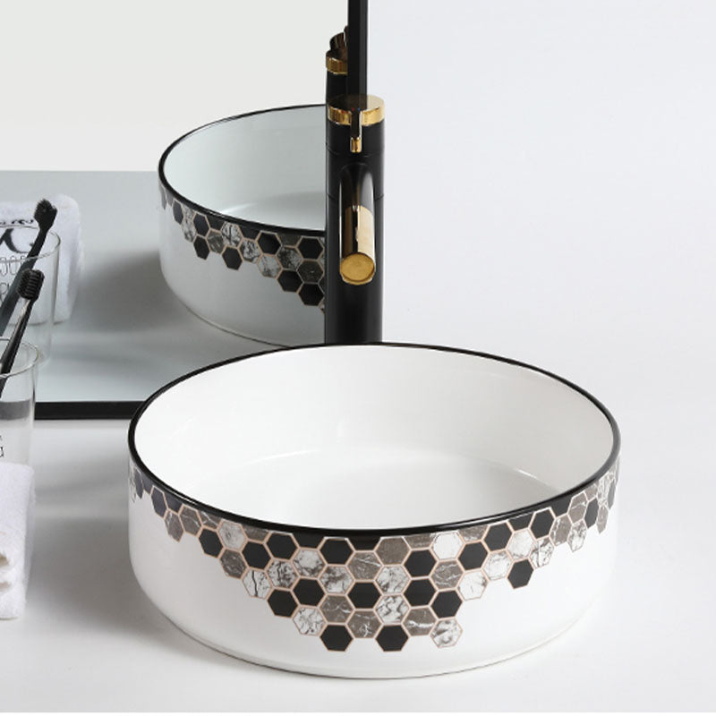 Modern Vessel Bathroom Sink Rectangular Porcelain with Pop-Up Drain Vessel Lavatory Sink