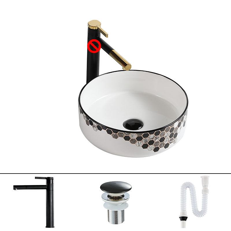 Modern Vessel Bathroom Sink Rectangular Porcelain with Pop-Up Drain Vessel Lavatory Sink