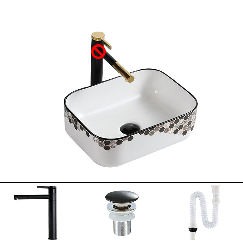 Modern Vessel Bathroom Sink Rectangular Porcelain with Pop-Up Drain Vessel Lavatory Sink