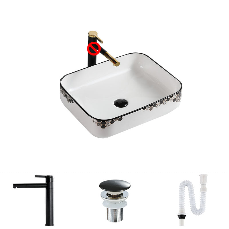 Modern Vessel Bathroom Sink Rectangular Porcelain with Pop-Up Drain Vessel Lavatory Sink