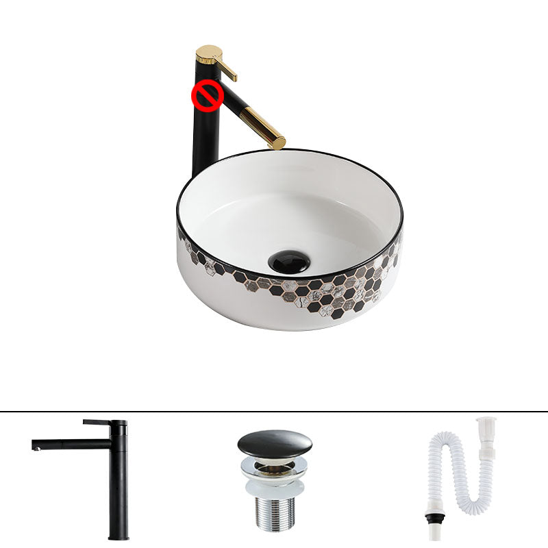 Modern Vessel Bathroom Sink Rectangular Porcelain with Pop-Up Drain Vessel Lavatory Sink