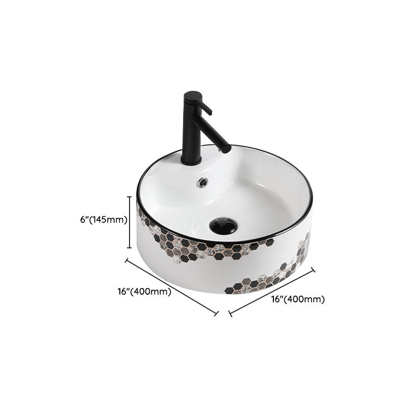 Modern Vessel Bathroom Sink Rectangular Porcelain with Pop-Up Drain Vessel Lavatory Sink