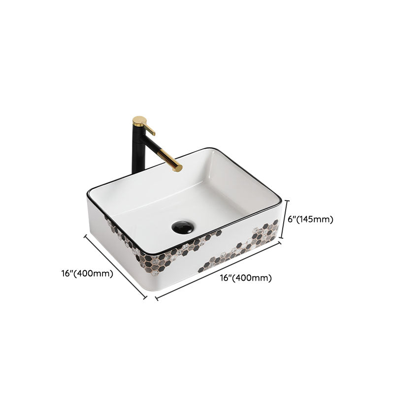 Modern Vessel Bathroom Sink Rectangular Porcelain with Pop-Up Drain Vessel Lavatory Sink