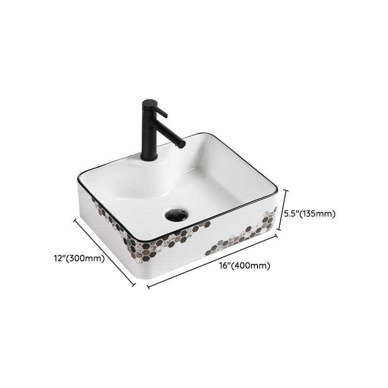Modern Vessel Bathroom Sink Rectangular Porcelain with Pop-Up Drain Vessel Lavatory Sink