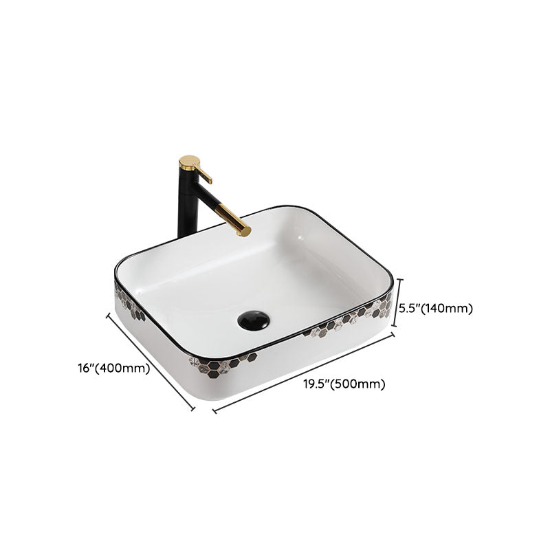 Modern Vessel Bathroom Sink Rectangular Porcelain with Pop-Up Drain Vessel Lavatory Sink