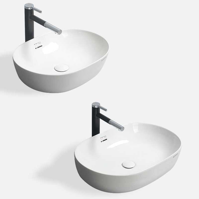 White Vessel Sink Faucet Porcelain Bathroom Sink with Pop-Up Drain
