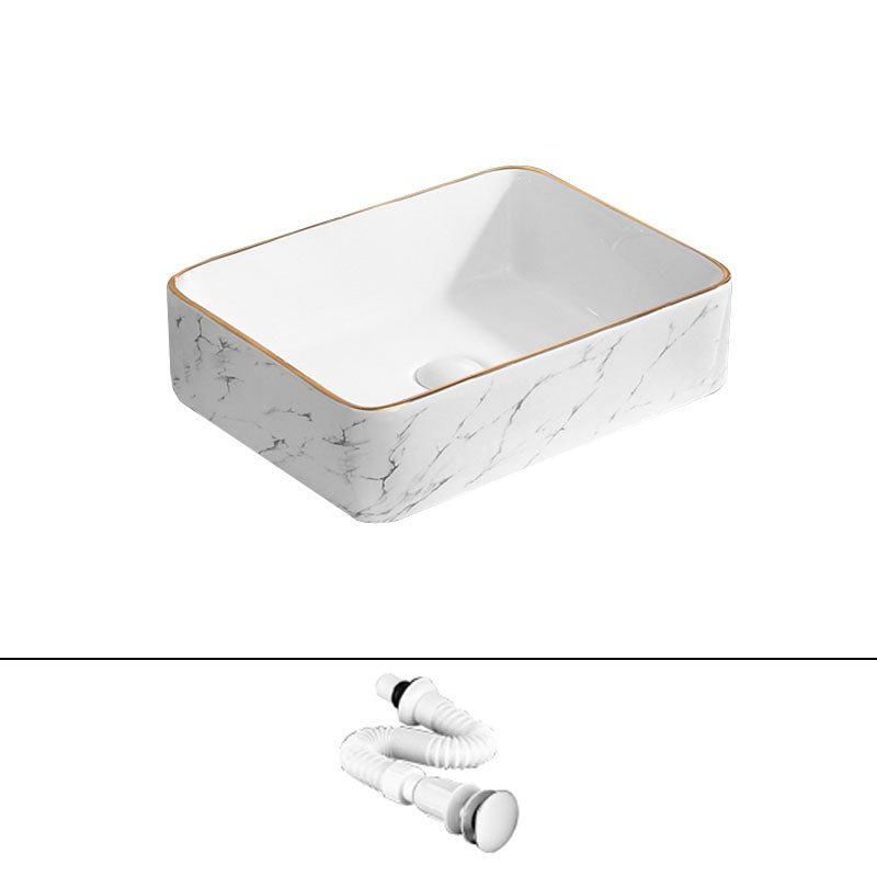 Modern Vessel Lavatory Sink Rectangular Porcelain Shut-Off Valve Included Bathroom Sink