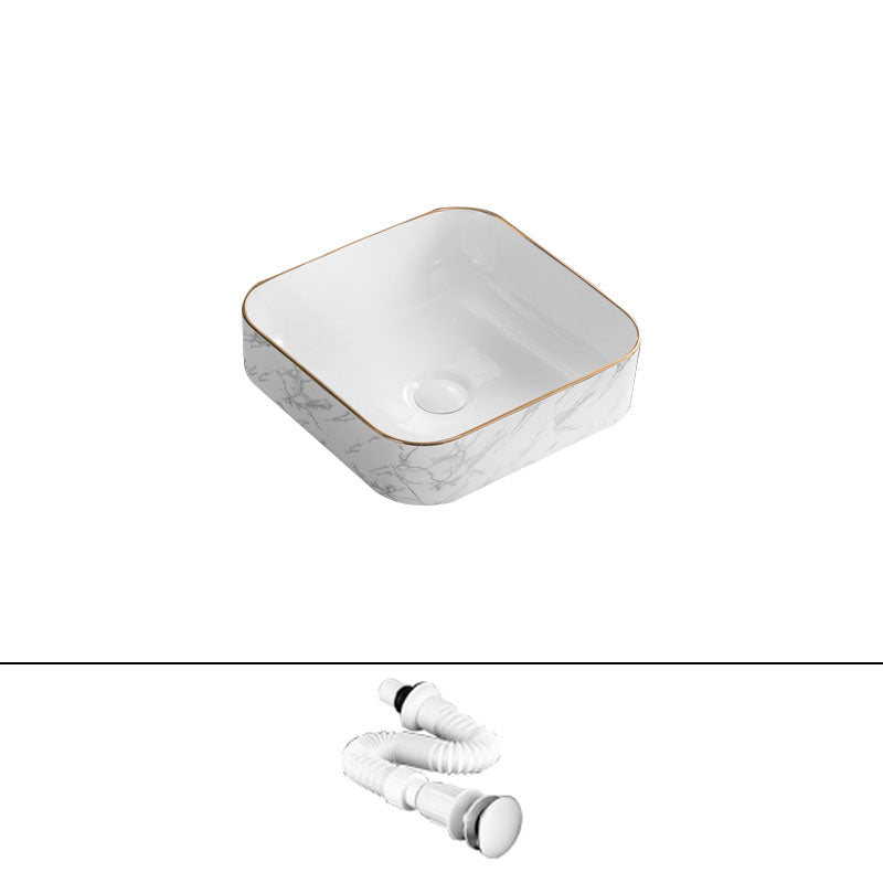 Modern Vessel Lavatory Sink Rectangular Porcelain Shut-Off Valve Included Bathroom Sink