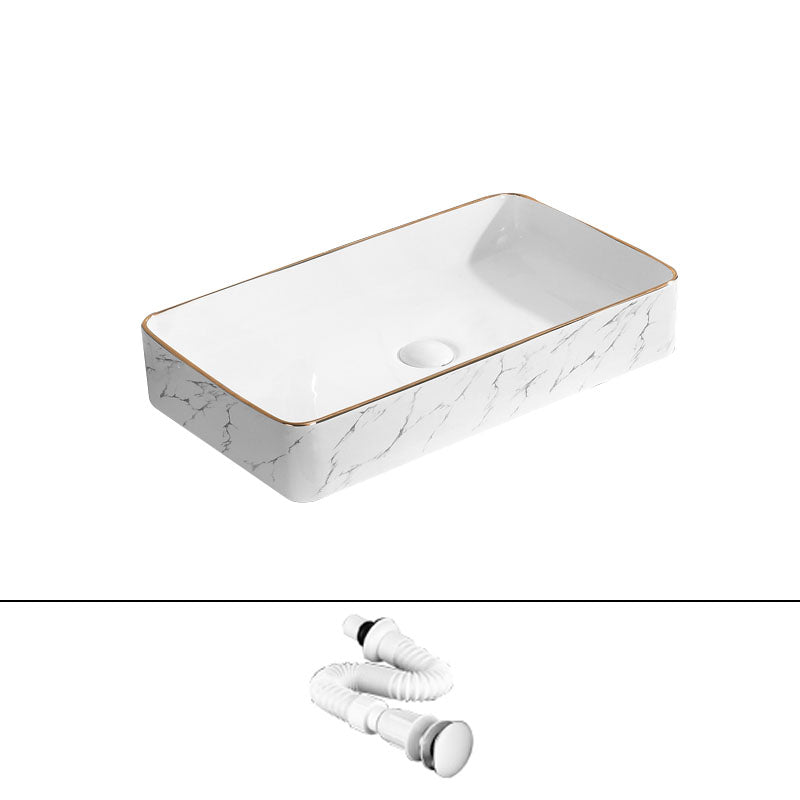 Modern Vessel Lavatory Sink Rectangular Porcelain Shut-Off Valve Included Bathroom Sink