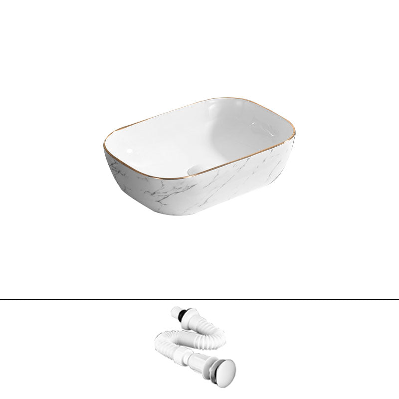 Modern Vessel Lavatory Sink Rectangular Porcelain Shut-Off Valve Included Bathroom Sink