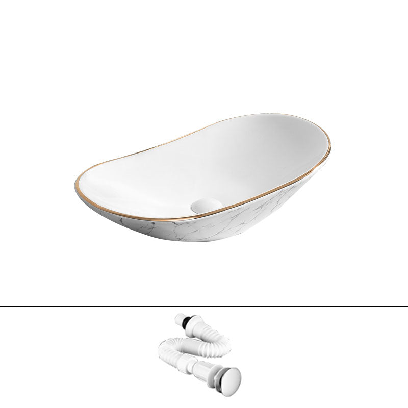 Modern Vessel Lavatory Sink Rectangular Porcelain Shut-Off Valve Included Bathroom Sink