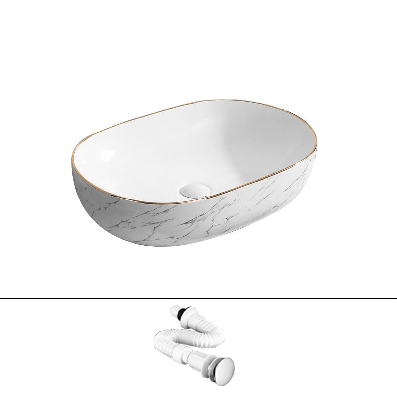 Modern Vessel Lavatory Sink Rectangular Porcelain Shut-Off Valve Included Bathroom Sink