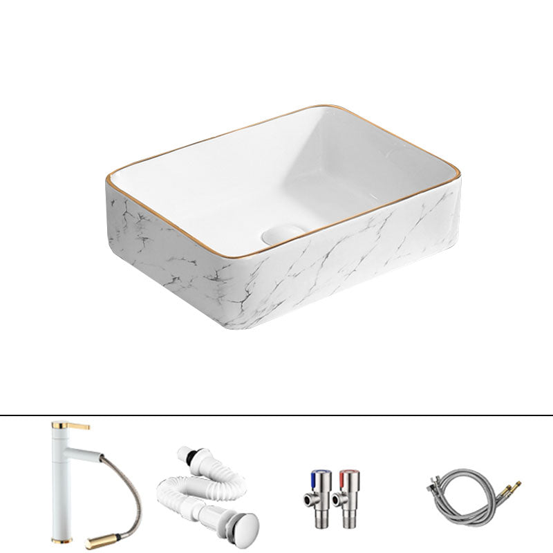 Modern Vessel Lavatory Sink Rectangular Porcelain Shut-Off Valve Included Bathroom Sink