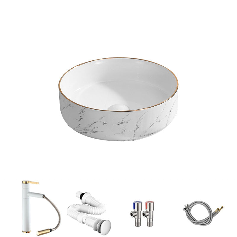 Modern Vessel Lavatory Sink Rectangular Porcelain Shut-Off Valve Included Bathroom Sink