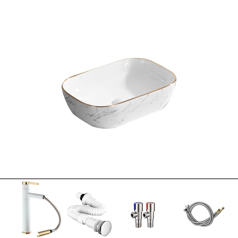 Modern Vessel Lavatory Sink Rectangular Porcelain Shut-Off Valve Included Bathroom Sink