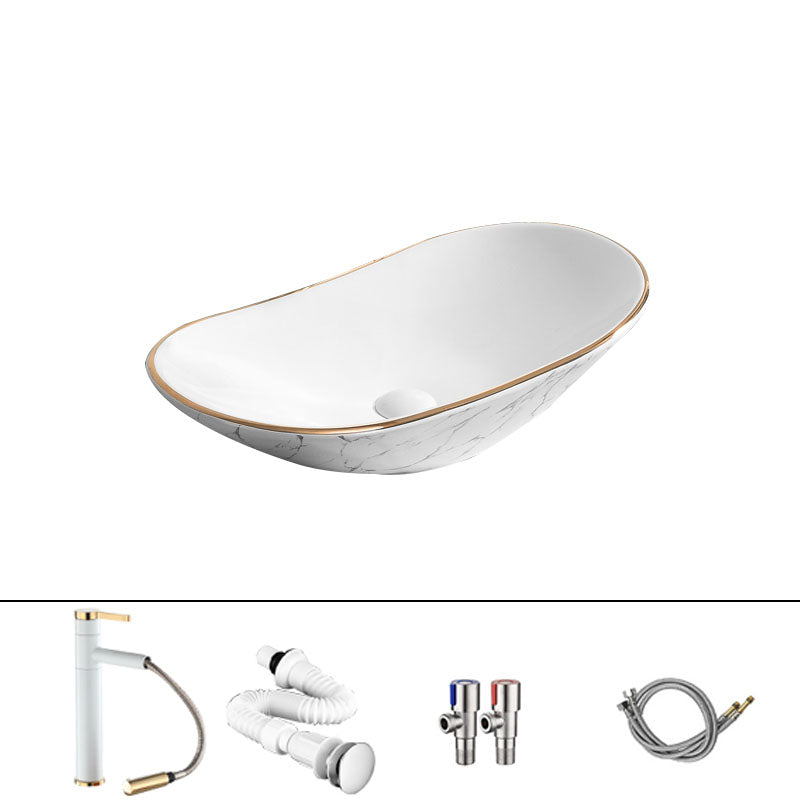 Modern Vessel Lavatory Sink Rectangular Porcelain Shut-Off Valve Included Bathroom Sink