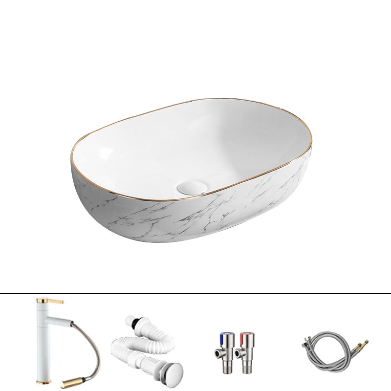 Modern Vessel Lavatory Sink Rectangular Porcelain Shut-Off Valve Included Bathroom Sink