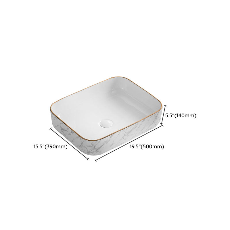 Modern Vessel Lavatory Sink Rectangular Porcelain Shut-Off Valve Included Bathroom Sink