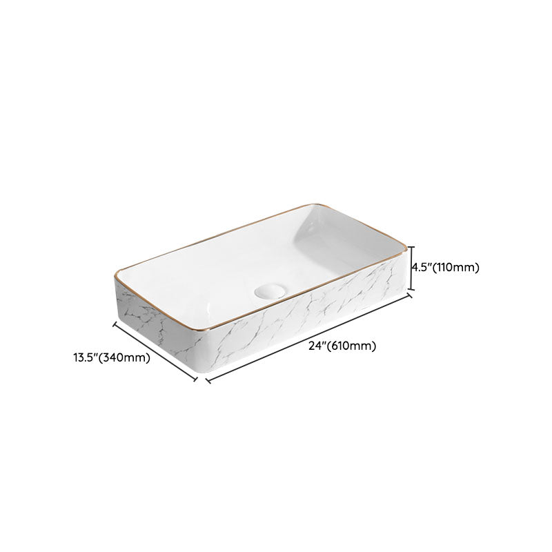 Modern Vessel Lavatory Sink Rectangular Porcelain Shut-Off Valve Included Bathroom Sink