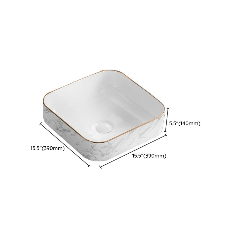 Modern Vessel Lavatory Sink Rectangular Porcelain Shut-Off Valve Included Bathroom Sink