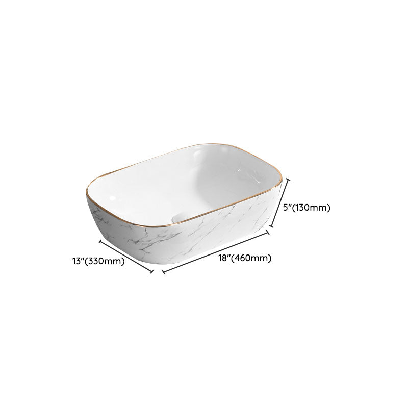 Modern Vessel Lavatory Sink Rectangular Porcelain Shut-Off Valve Included Bathroom Sink