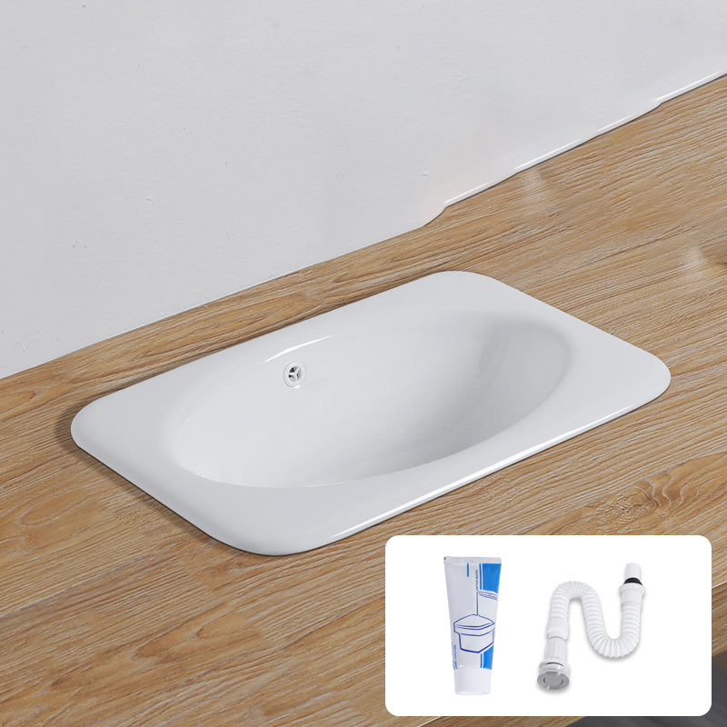 White Rectangular Bathroom Sink with Overflow Porcelain Drop-in Sink