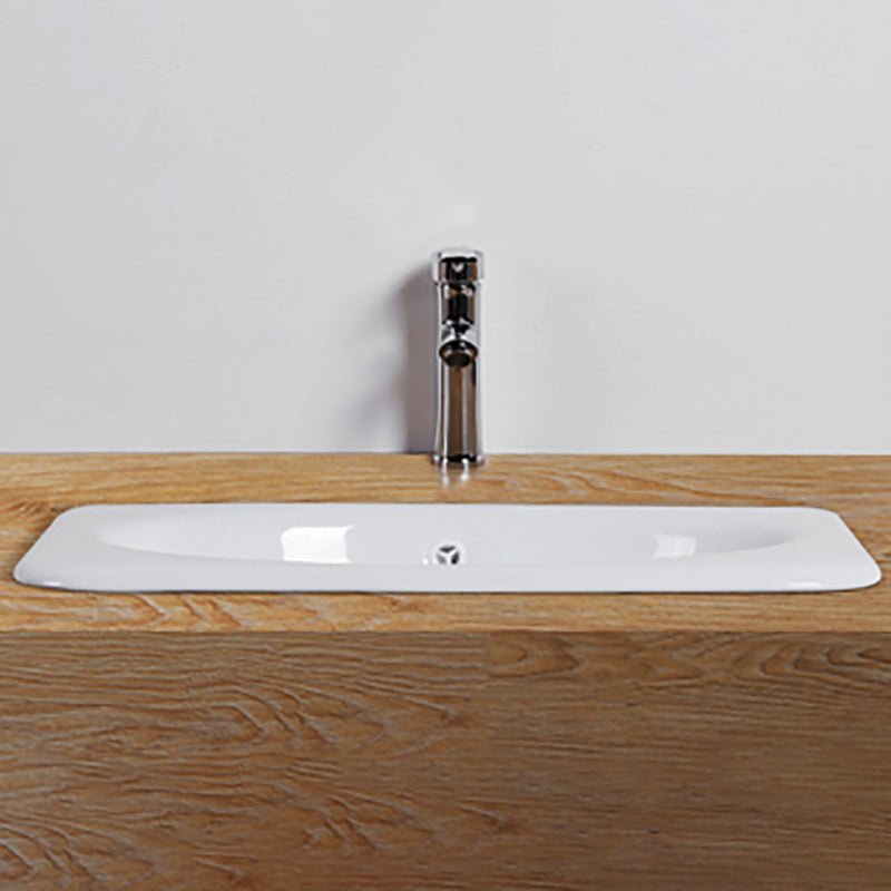 White Rectangular Bathroom Sink with Overflow Porcelain Drop-in Sink