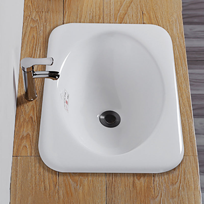White Rectangular Bathroom Sink with Overflow Porcelain Drop-in Sink