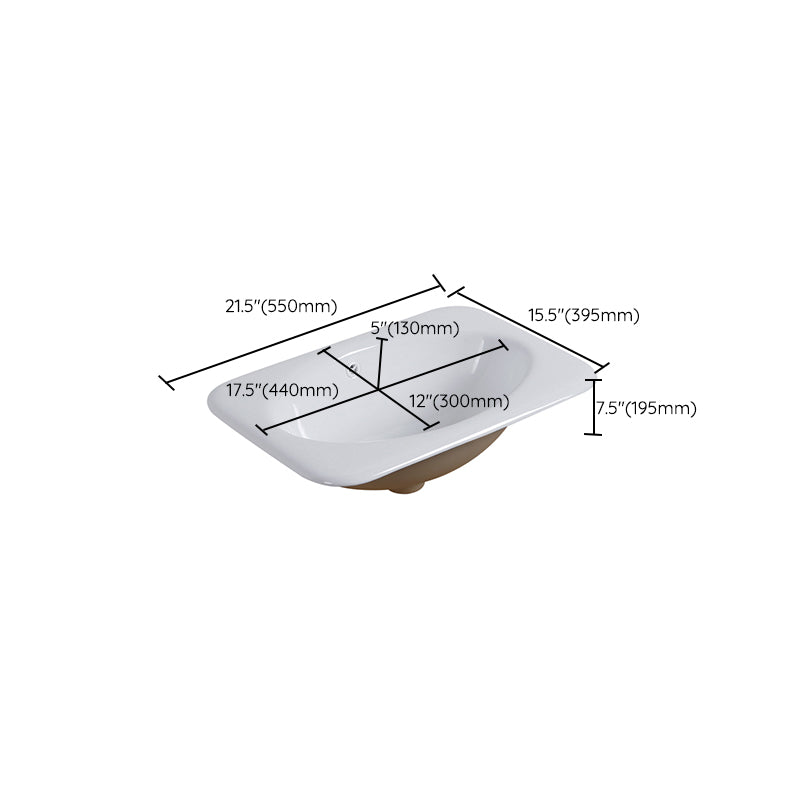 White Rectangular Bathroom Sink with Overflow Porcelain Drop-in Sink