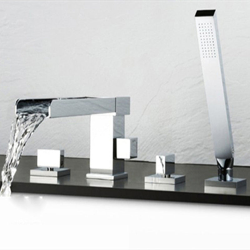 Modern Swivel Bathroom Faucet Low Arc Deck Mounted Bathtub Faucet