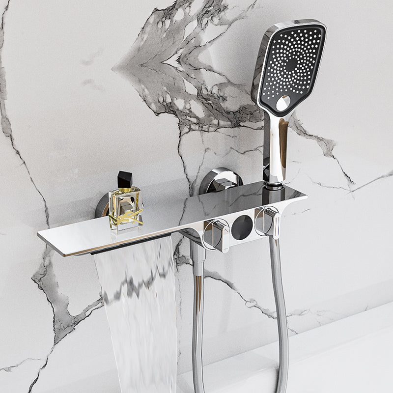 Modern Low Arc Tub Faucet Knob Handles Wall Mount Bathroom Faucet