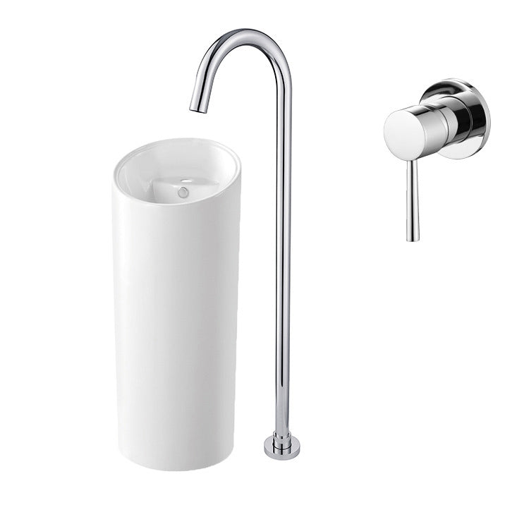 Modern High Arc Faucet Floor Mounted Freestanding Tub Filler with Risers