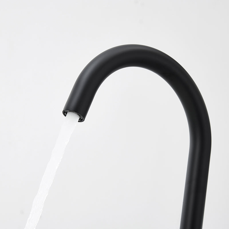 Modern High Arc Faucet Floor Mounted Freestanding Tub Filler with Risers