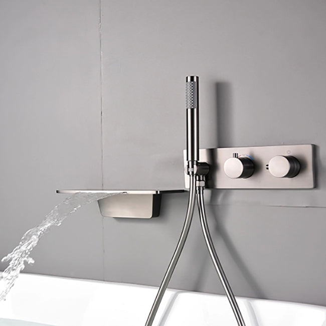 Modern Bath Filler Trim Brass Knob Handles with Hand Shower Waterfall Wall Mount Faucet