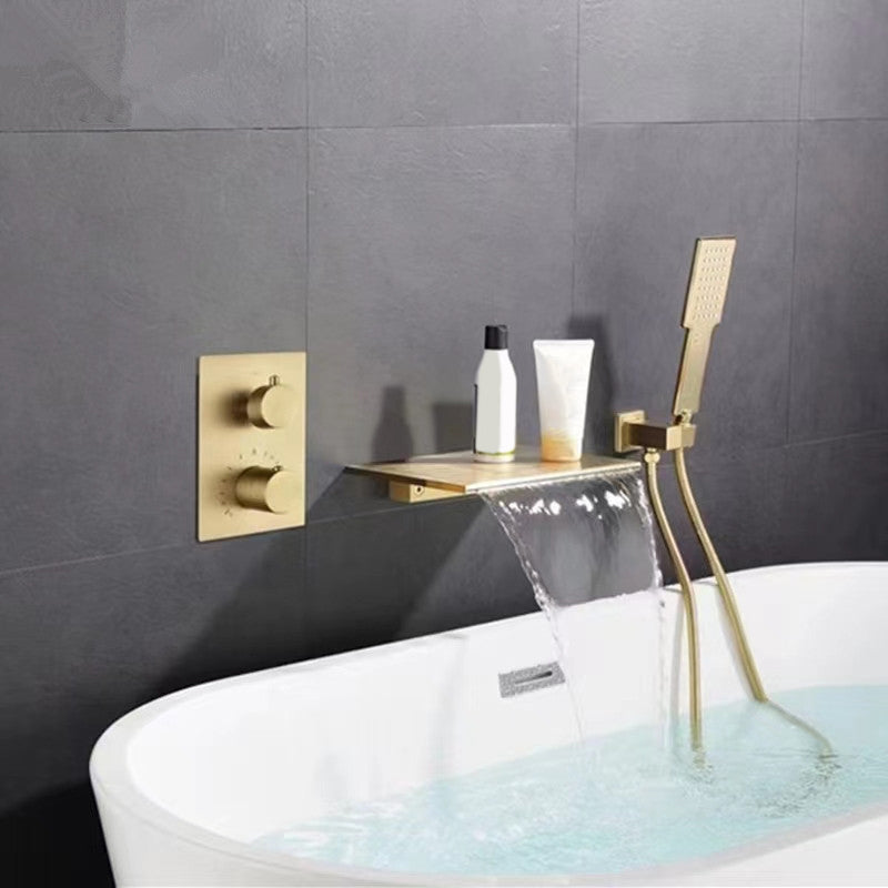 Modern Bath Filler Trim Brass Knob Handles with Hand Shower Waterfall Wall Mount Faucet