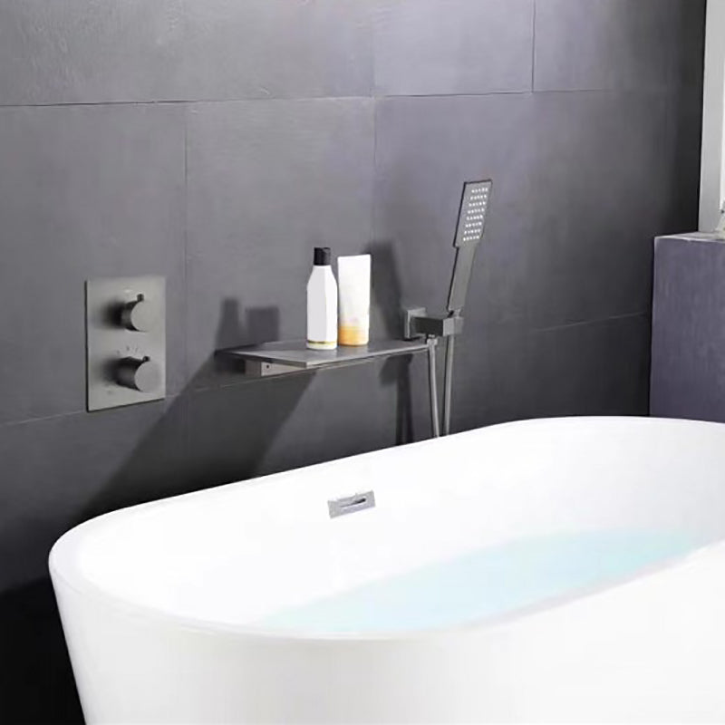 Modern Bath Filler Trim Brass Knob Handles with Hand Shower Waterfall Wall Mount Faucet