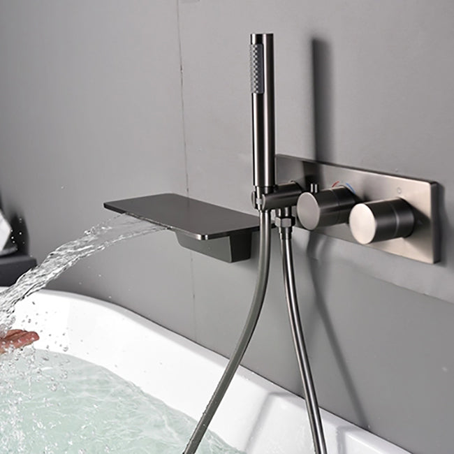 Modern Bath Filler Trim Brass Knob Handles with Hand Shower Waterfall Wall Mount Faucet