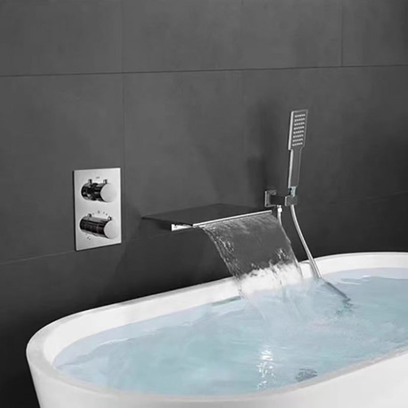 Modern Bath Filler Trim Brass Knob Handles with Hand Shower Waterfall Wall Mount Faucet