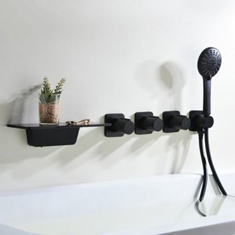 Modern Bath Filler Trim Brass Knob Handles with Hand Shower Waterfall Wall Mount Faucet